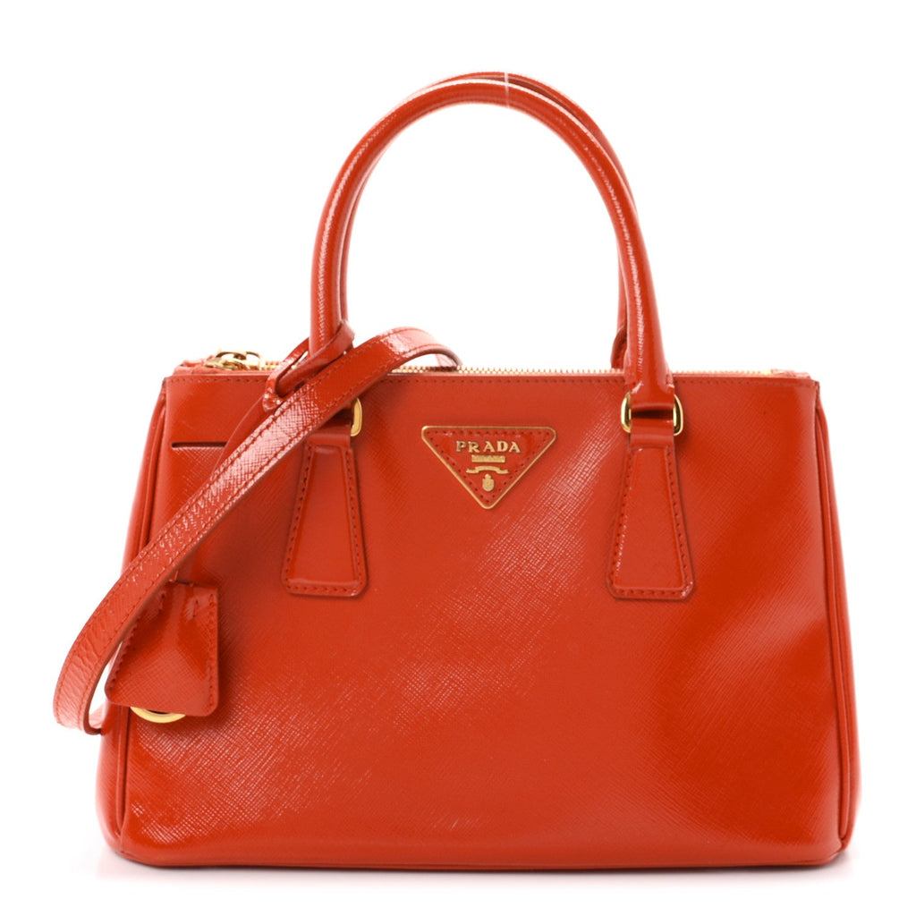 Saffiano Vernice Small Galleria Double Zip Tote Papaya