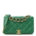 Lambskin Quilted Medium Color Match Flap Green