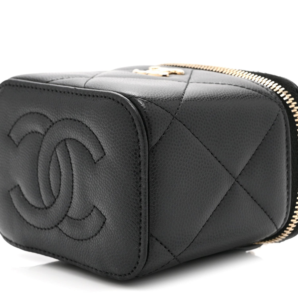 Caviar Quilted Top Handle Mini Vanity Case With Chain Black