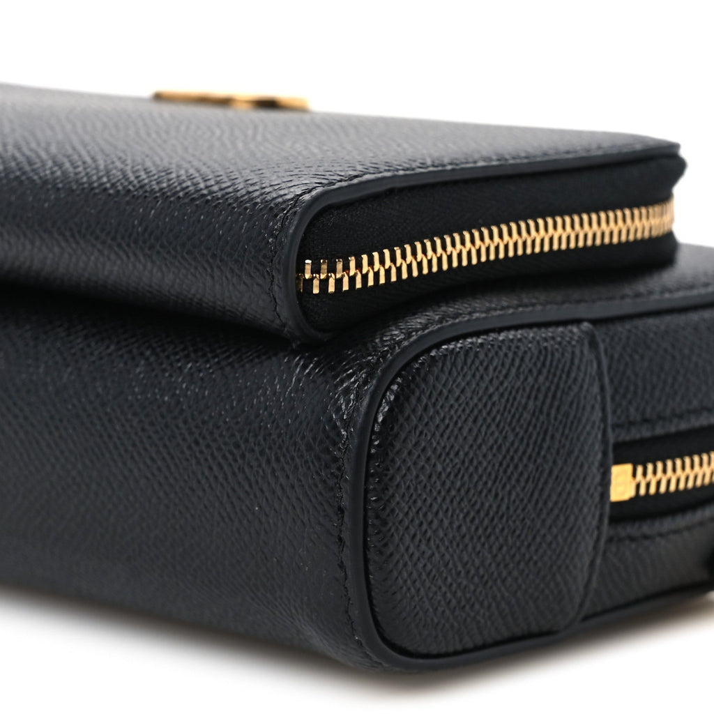 Grained Calfskin Caro Double Pouch Black
