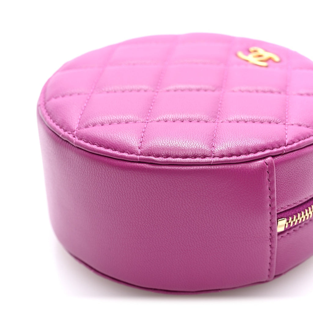 Lambskin Quilted Round Pearl Crush Clutch With Chain Purple