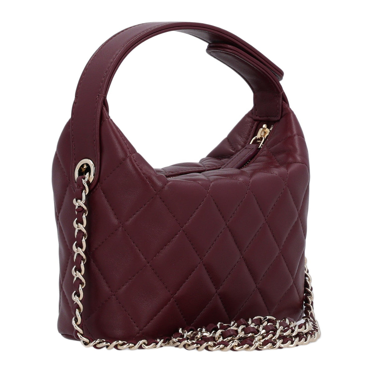 Lambskin Quilted Hobo Clutch With Chain Dark Burgundy