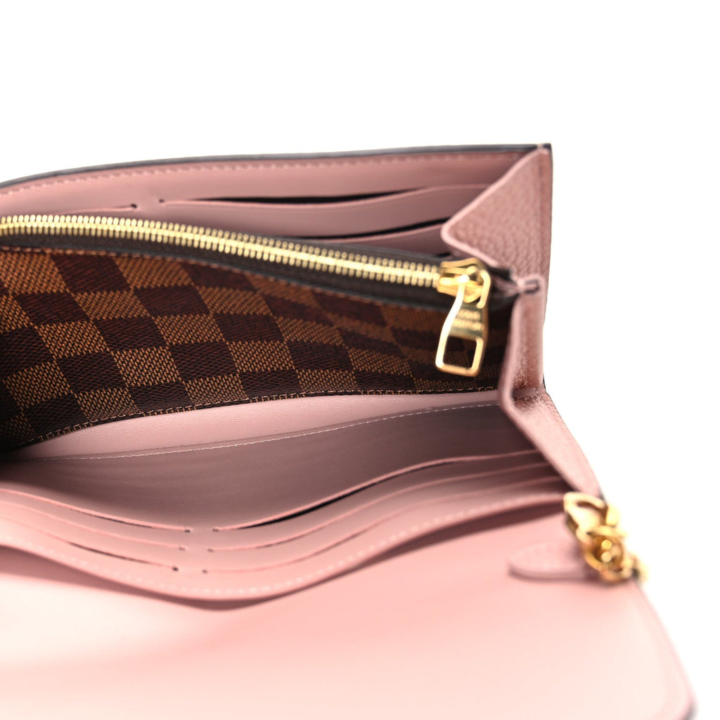 Damier Ebene Croisette Chain Wallet Rose Ballerine
