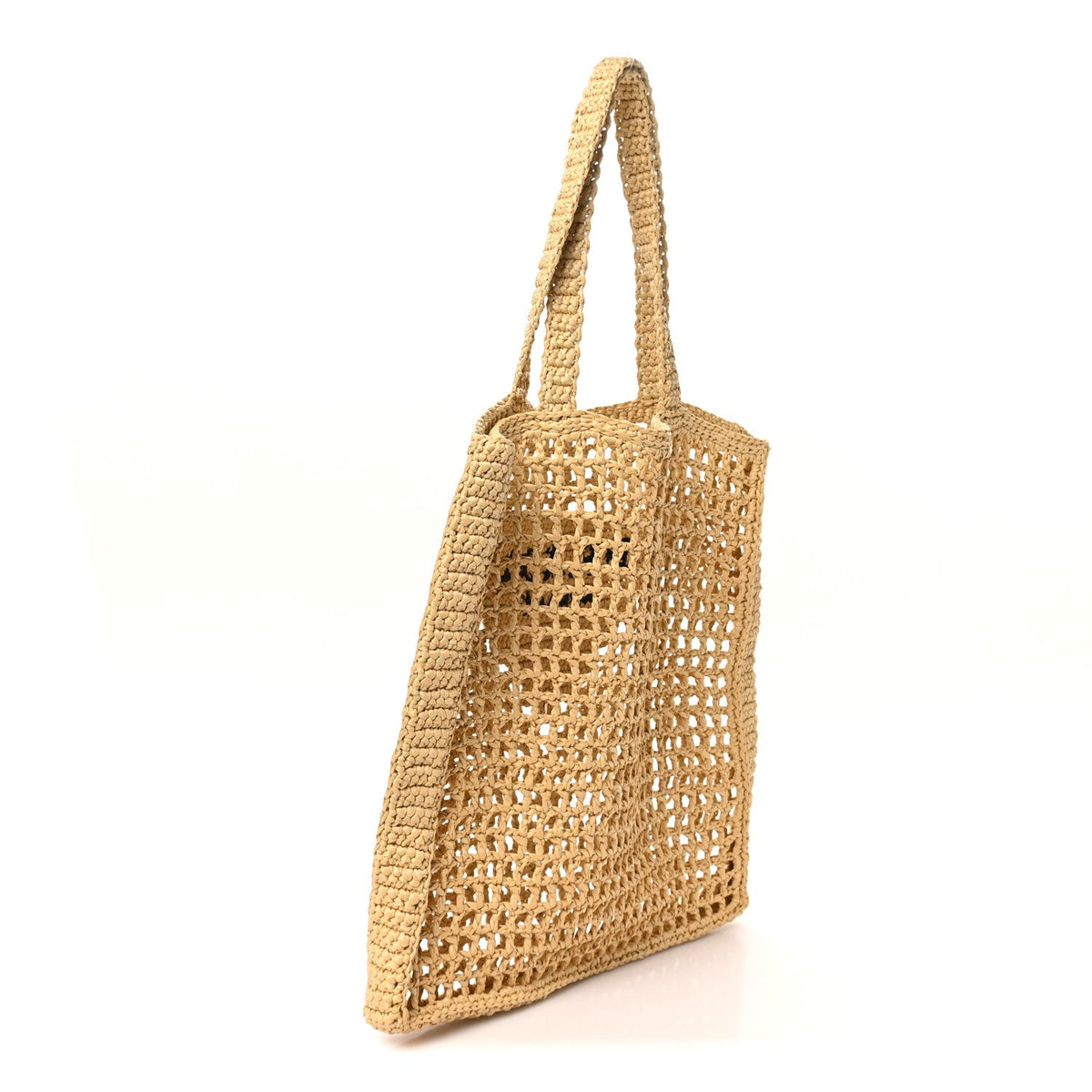 Yarn Raffia Effect Crochet Logo Embroidered Tote Bag Naturale