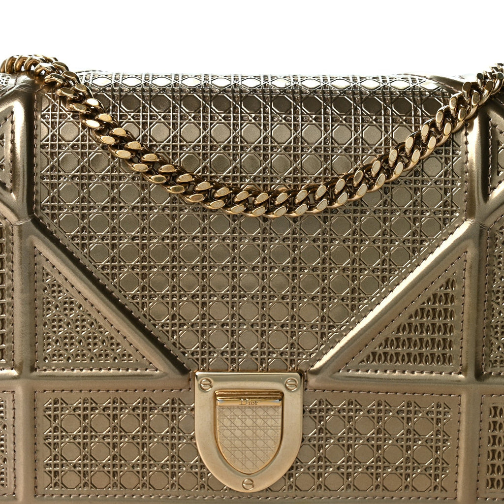 Metallic Patent Micro-Cannage Diorama Wallet on Chain Pouch Gold