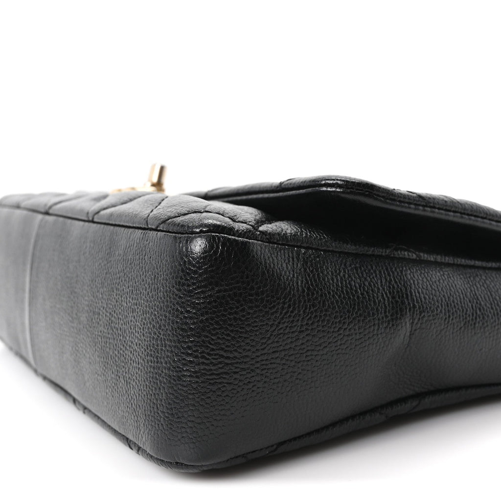 Shiny Caviar Quilted Large Chain Melody Flap Black