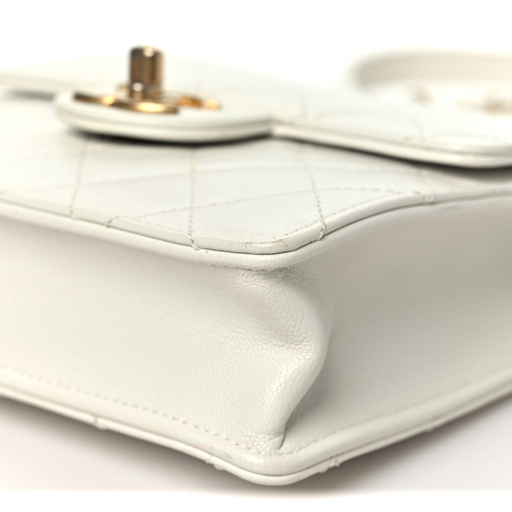 Goatskin Quilted Chic Pearls Flap White