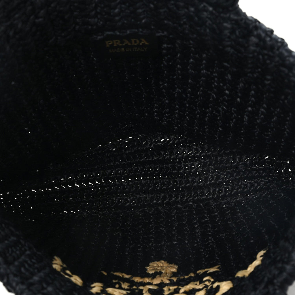 Yarn Raffia Effect Crochet Small Logo Tote Black