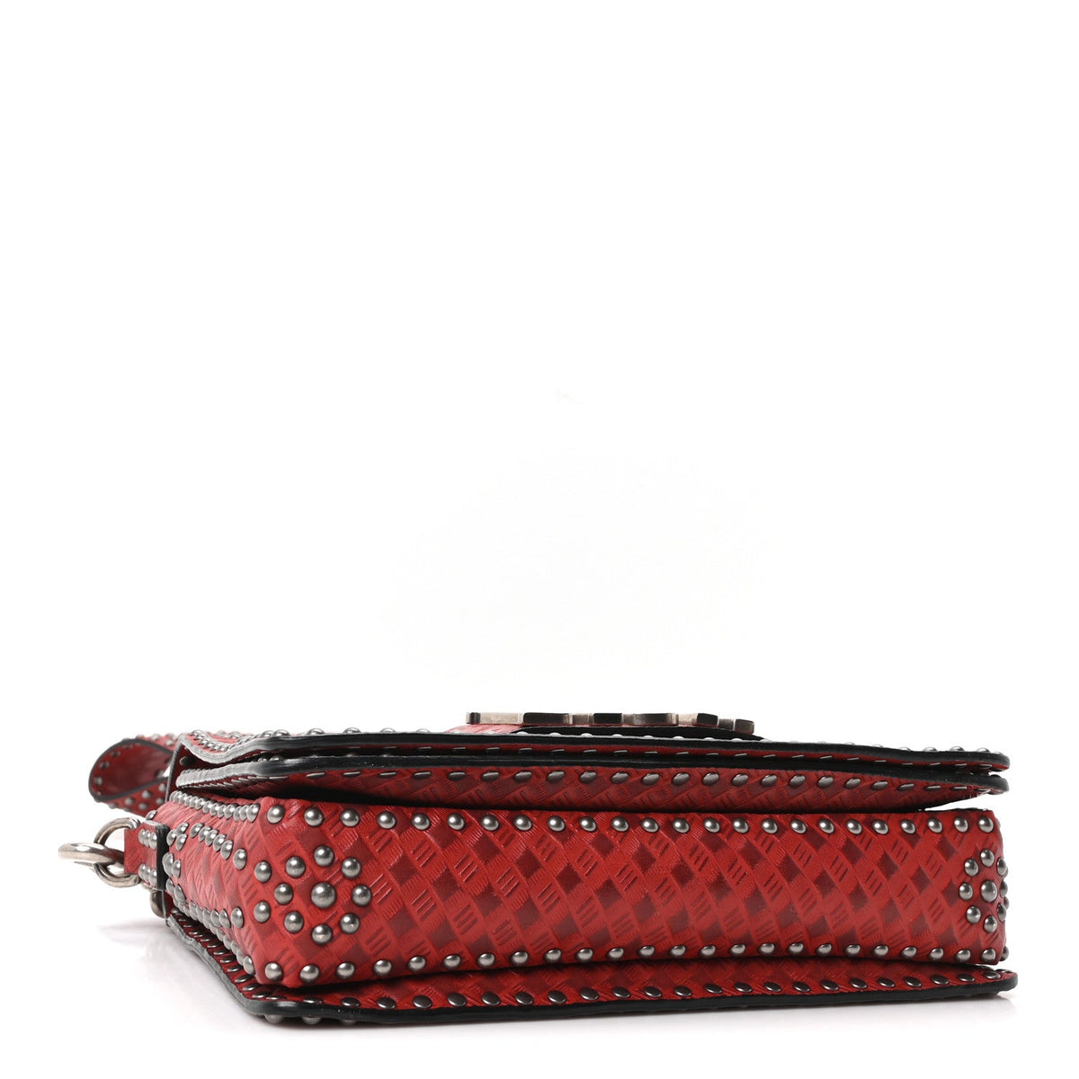 Calfskin Embossed Cannage Studded J'Adior Chain Flap Bag Red