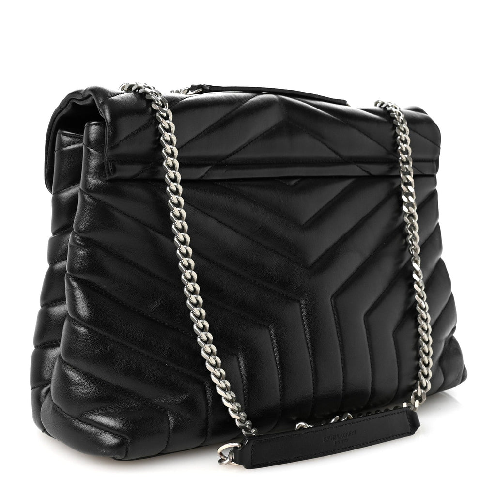 Calfskin Y Quilted Monogram Medium Loulou Chain Satchel Black