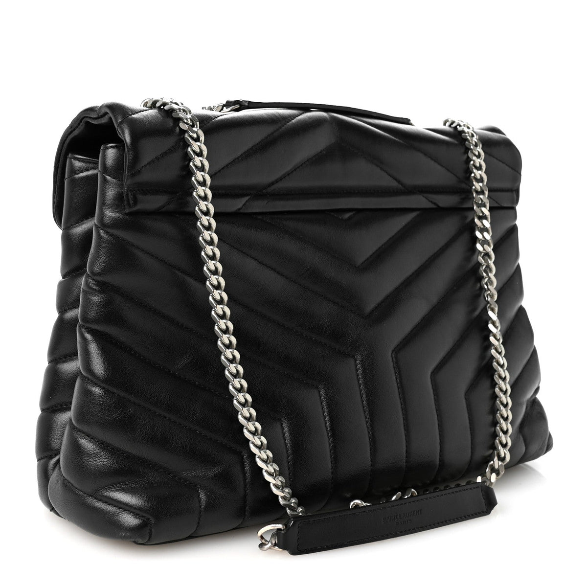 Calfskin Y Quilted Monogram Medium Loulou Chain Satchel Black