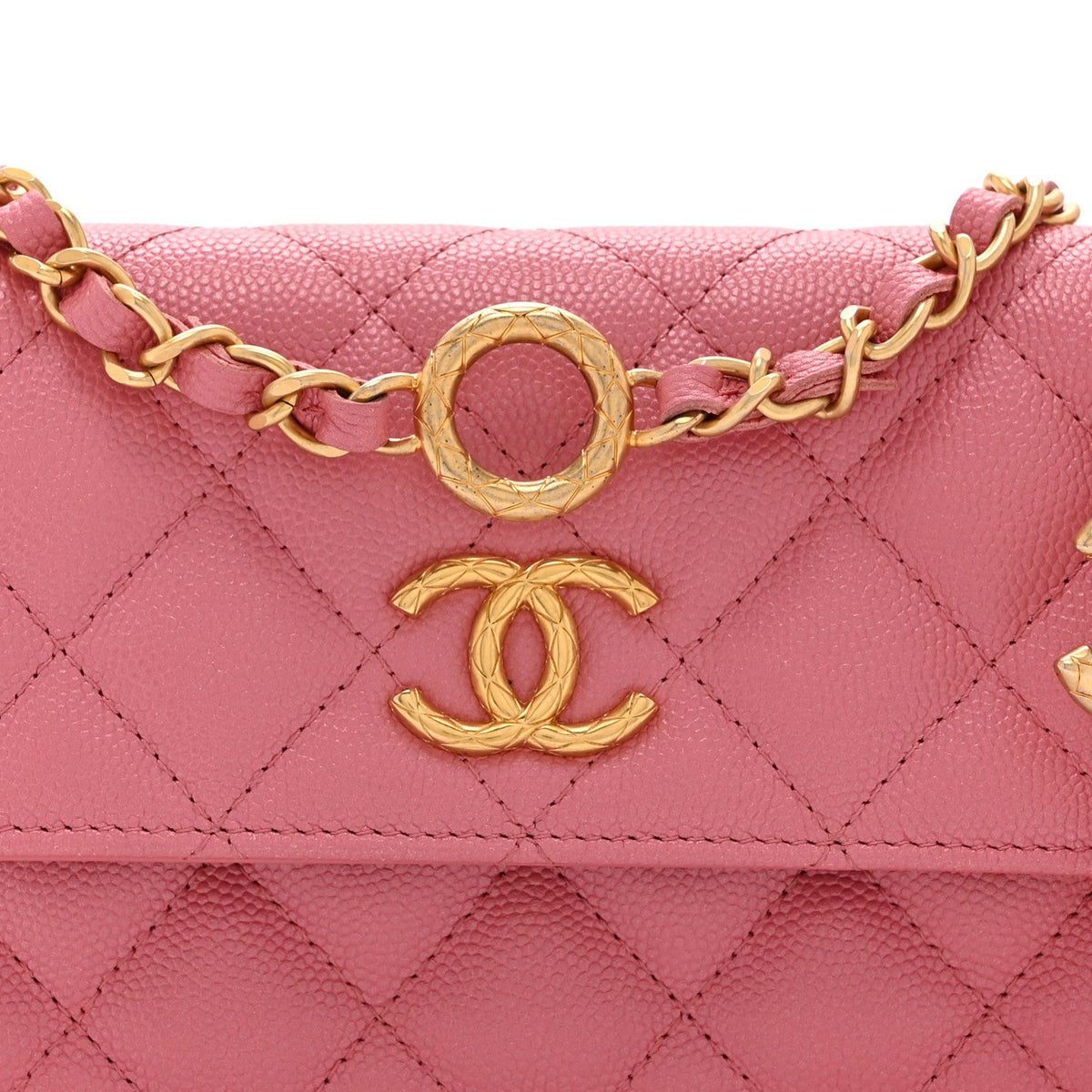 Caviar Quilted Dynasty Flap Phone Holder With Chain Pink