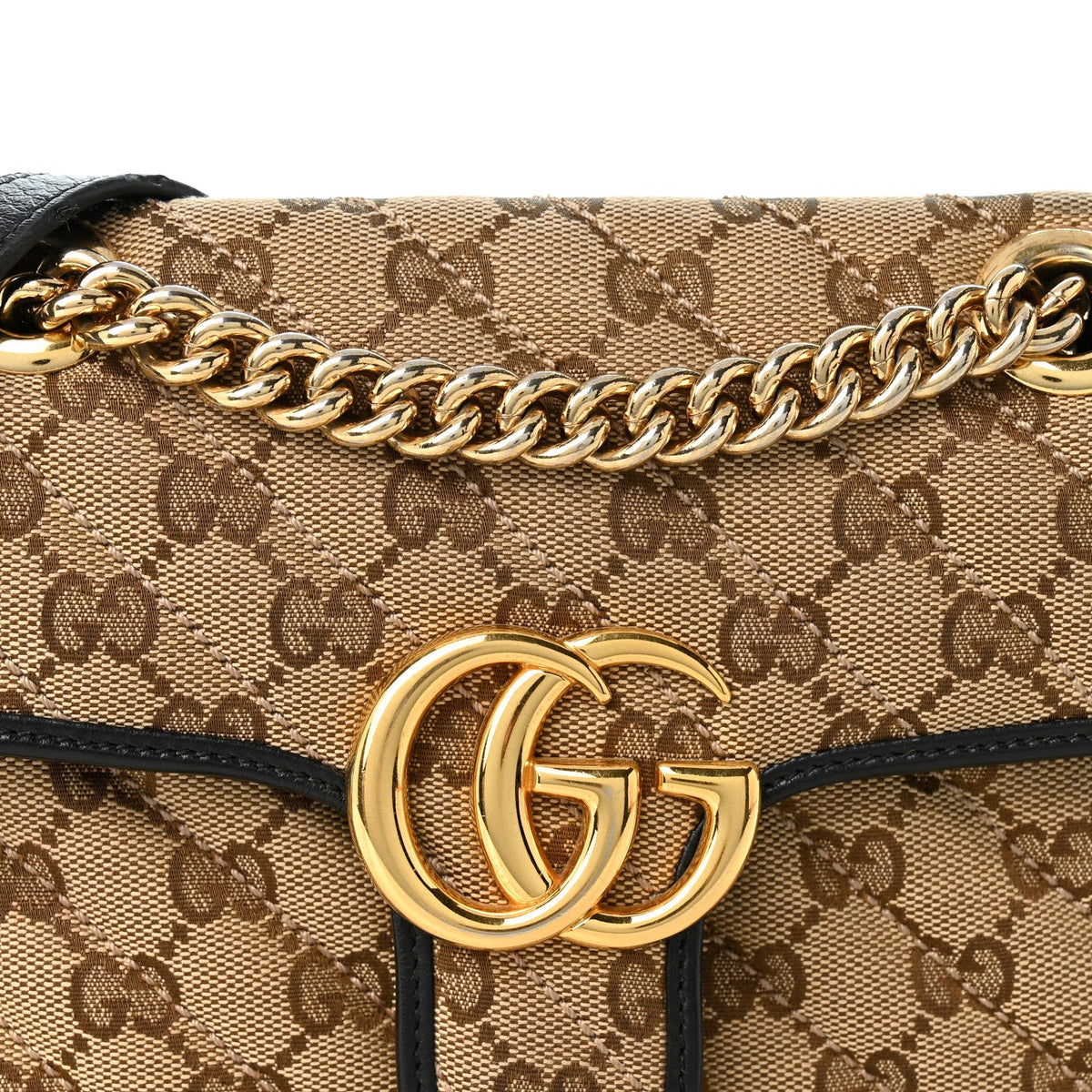 Monogram Matelasse Diagonal Mini GG Marmont Shoulder Bag Beige Black
