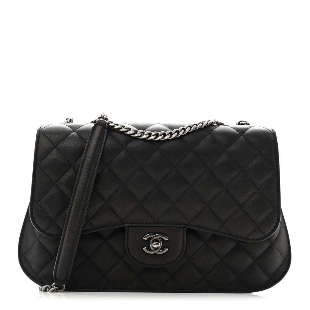 Metallic Goatskin Quilted Large Rock In Rome Flap Black