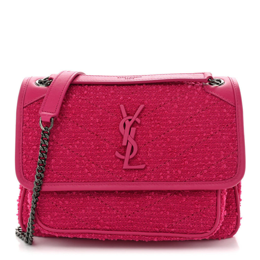 Boucle Tweed Monogram Baby Niki Chain Satchel Pink