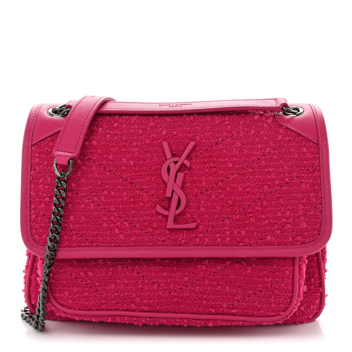 Boucle Tweed Monogram Baby Niki Chain Satchel Pink