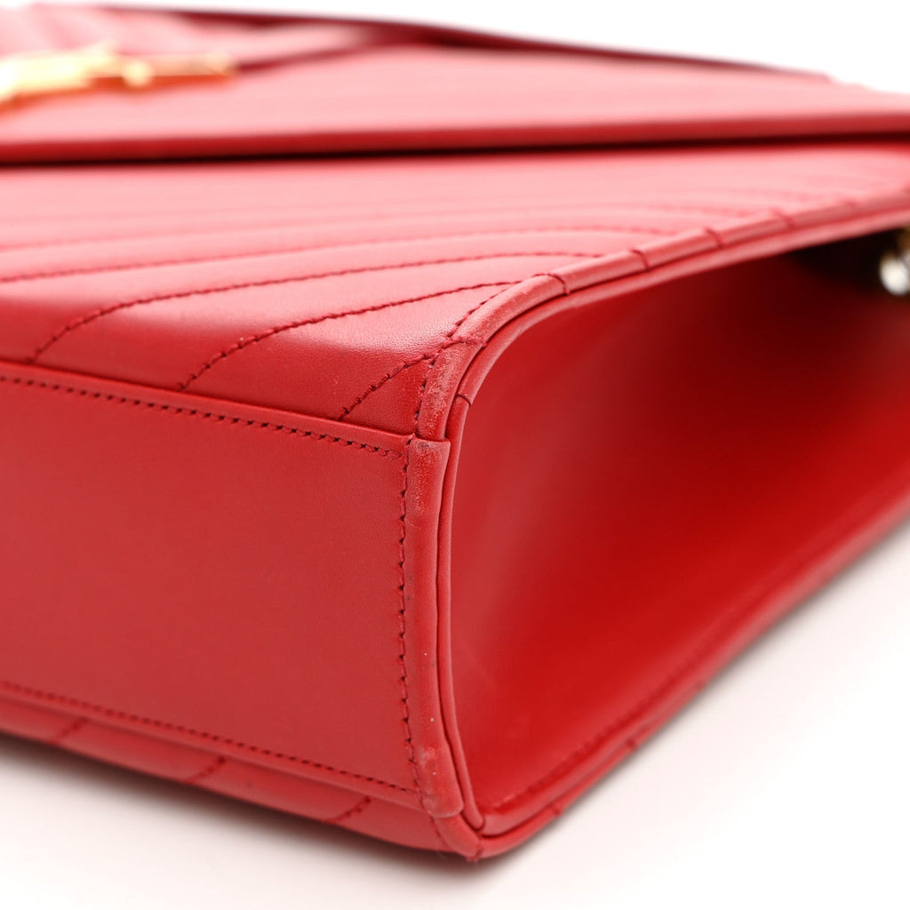 Smooth Calfskin Matelasse Chevron Large Monogram Satchel Lipstick Red