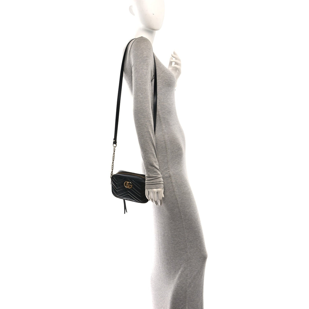 Calfskin Matelasse Mini GG Marmont Chain Shoulder Bag Black