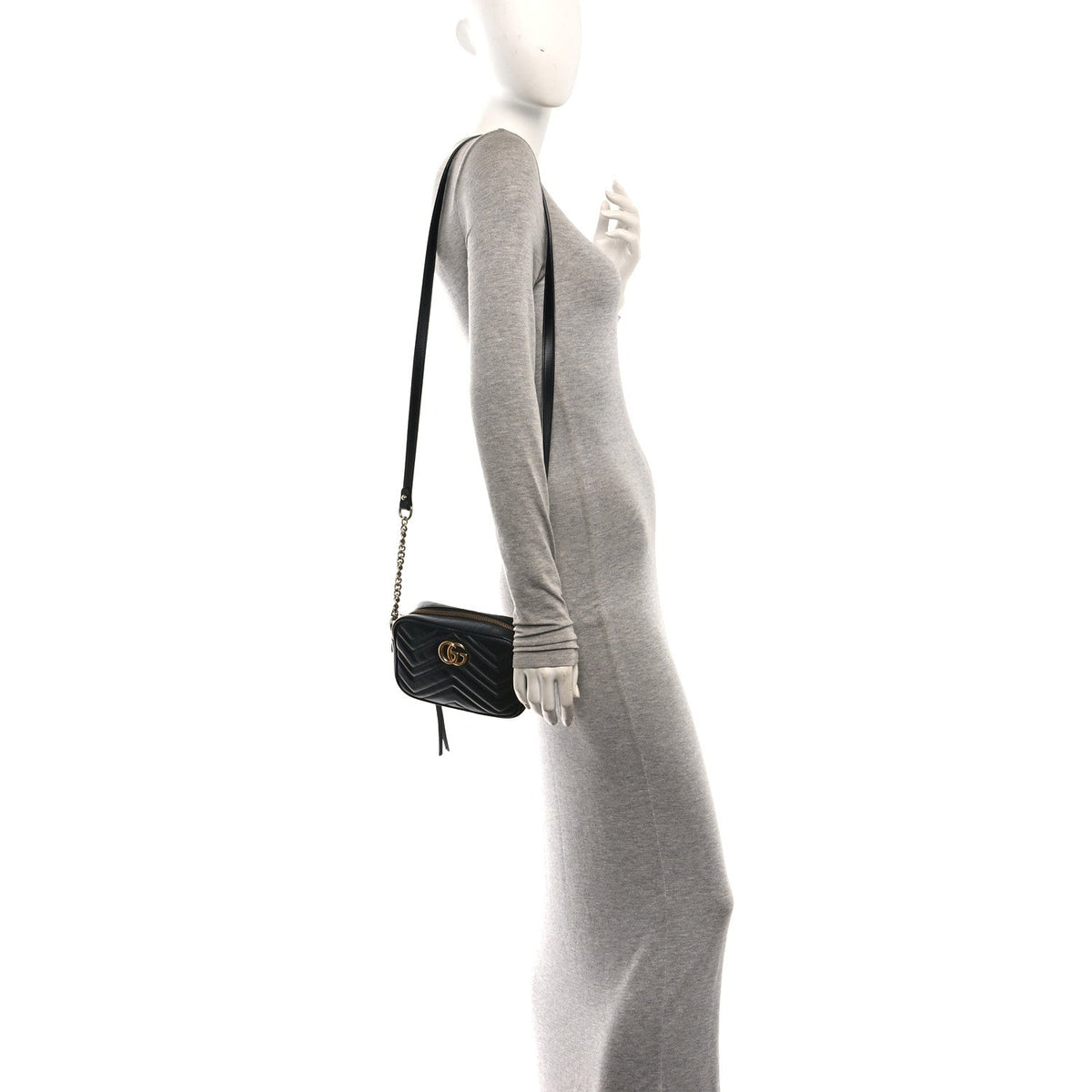 Calfskin Matelasse Mini GG Marmont Chain Shoulder Bag Black