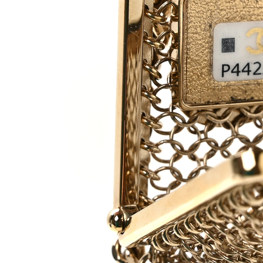 Metal Pearl Enamel Kiss Lock Chain Mail Charm Clutch Gold