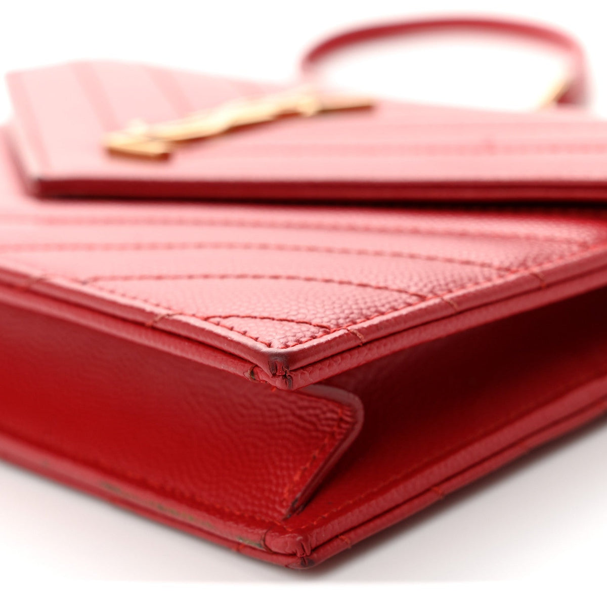 Grain De Poudre Matelasse Chevron Monogram Envelope Chain Wallet Rouge Eros