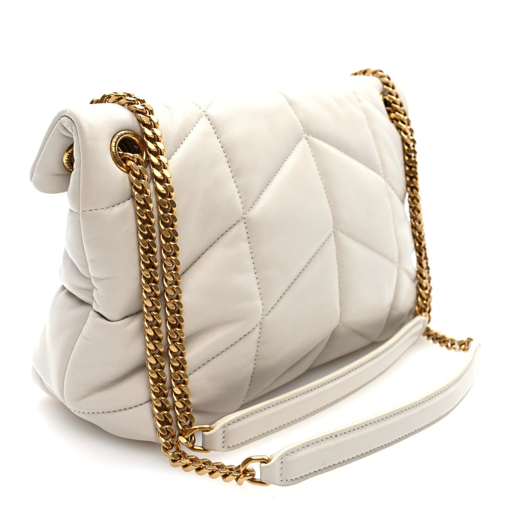 Lambskin Quilted Small Loulou Puffer Monogram Chain Satchel Crema Soft