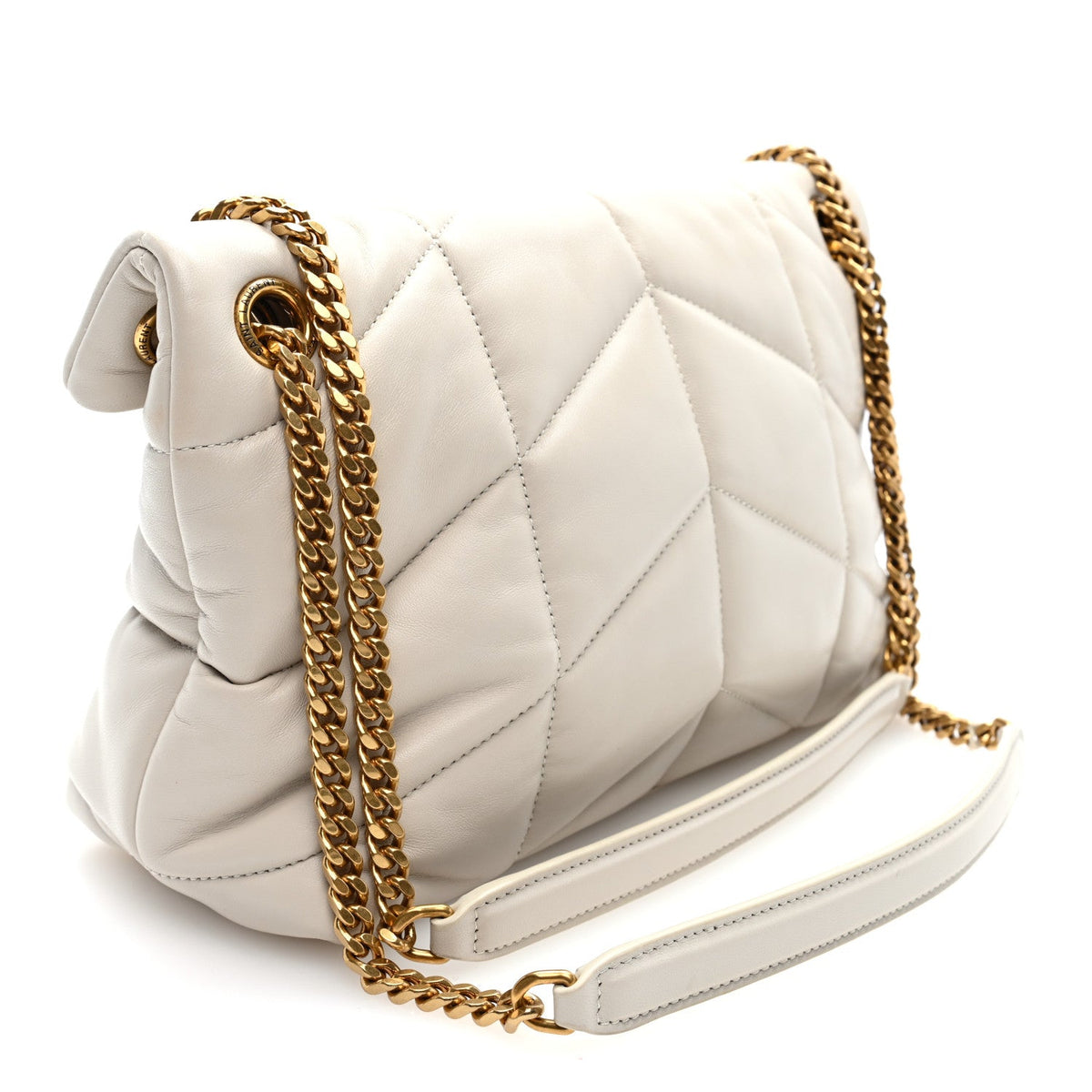 Lambskin Quilted Small Loulou Puffer Monogram Chain Satchel Crema Soft