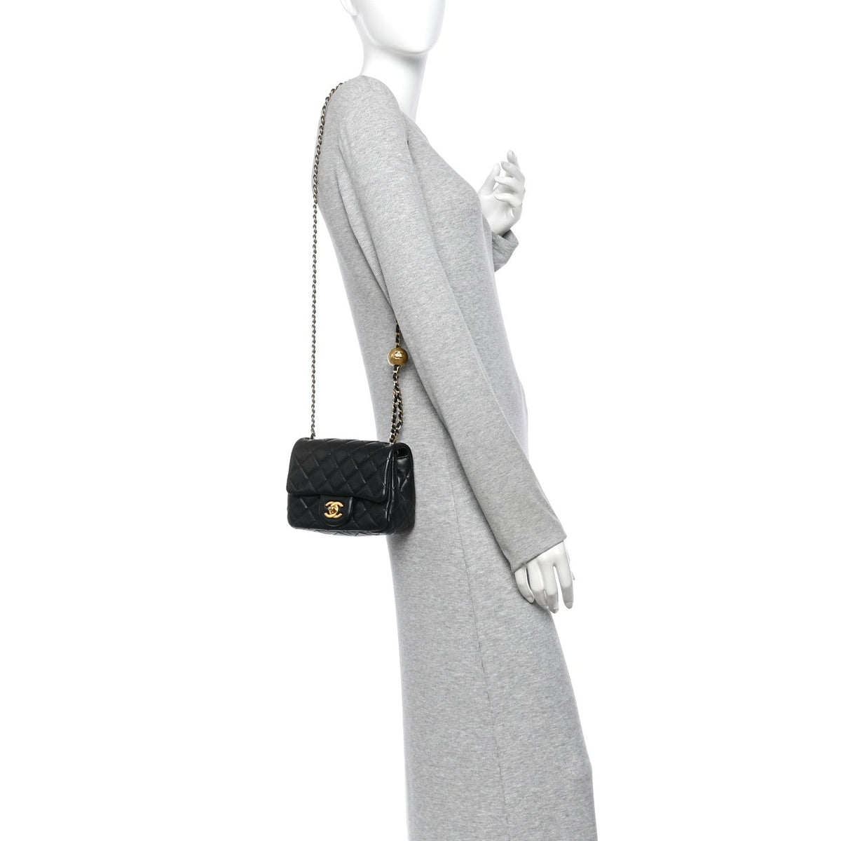 Lambskin Quilted Mini Pearl Crush Flap Black