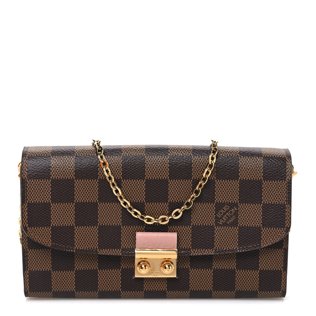 Damier Ebene Croisette Chain Wallet Rose Ballerine