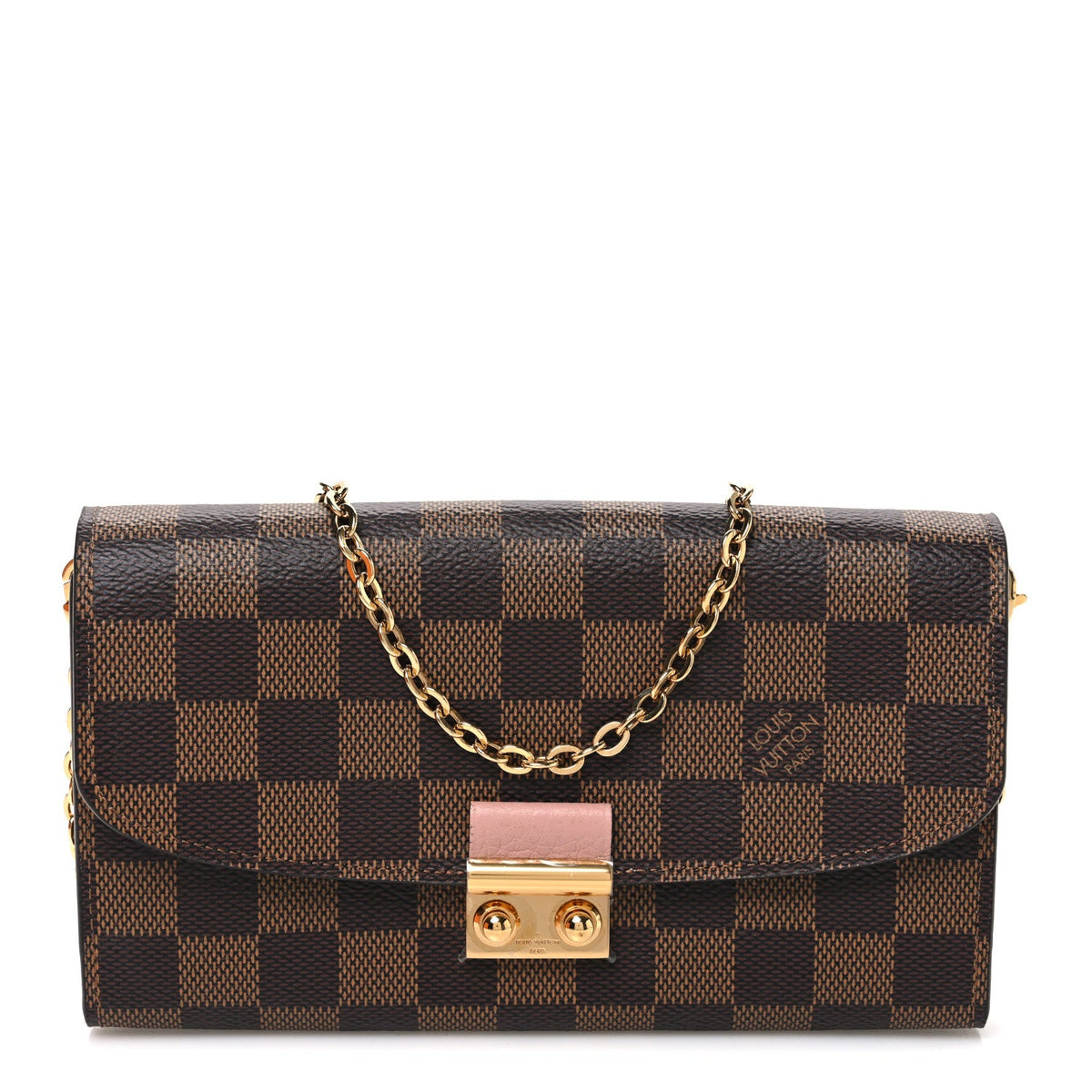 Damier Ebene Croisette Chain Wallet Rose Ballerine
