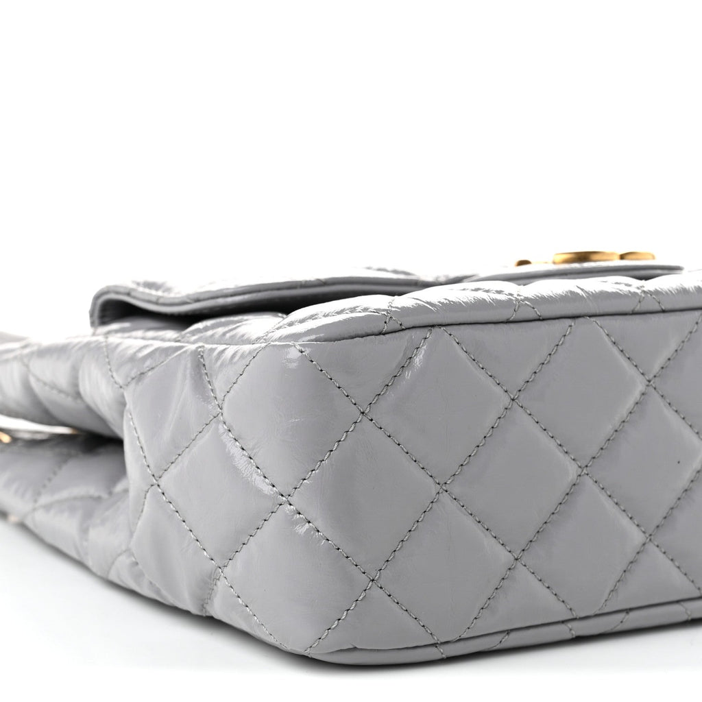 Shiny Crumpled Calfskin Quilted Wavy CC Hobo Grey
