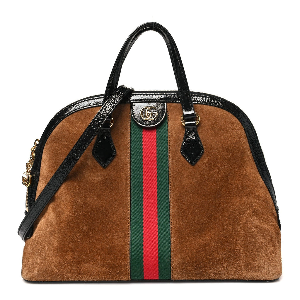 Suede Patent Web Medium Ophidia Top Handle Dome Bag Nocciola Black
