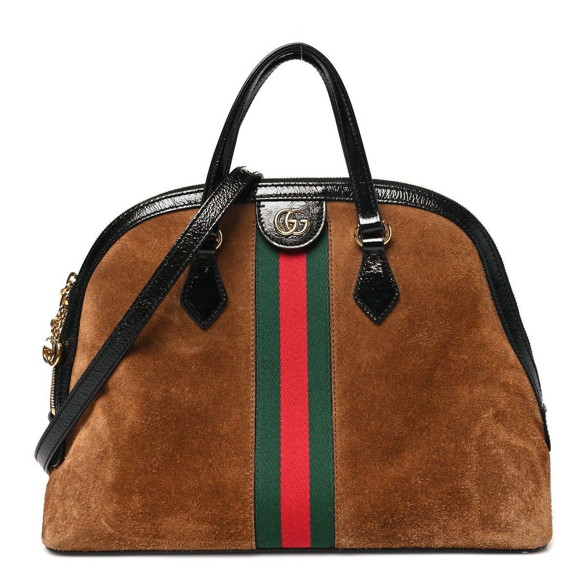 Suede Patent Web Medium Ophidia Top Handle Dome Bag Nocciola Black