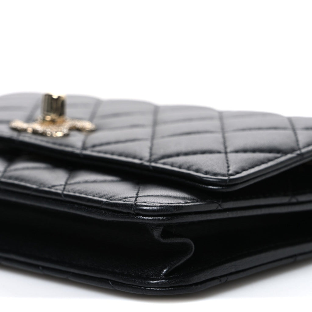 Lambskin Crystal Quilted Trendy CC Top Handle WOC Flap Bag Black