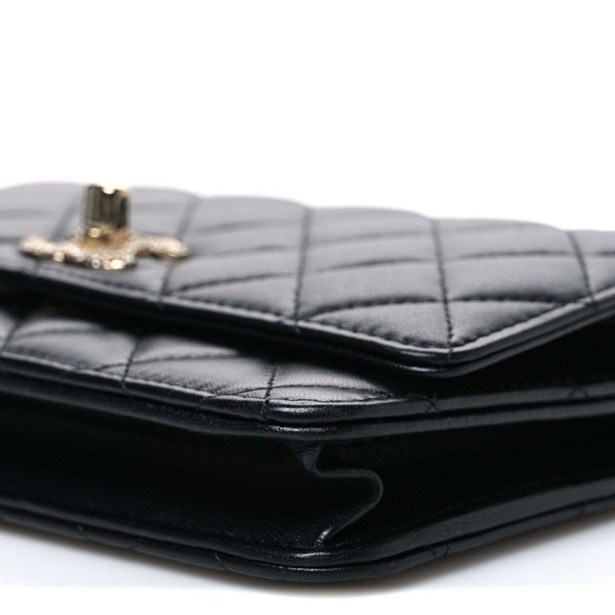 Lambskin Crystal Quilted Trendy CC Top Handle WOC Flap Bag Black