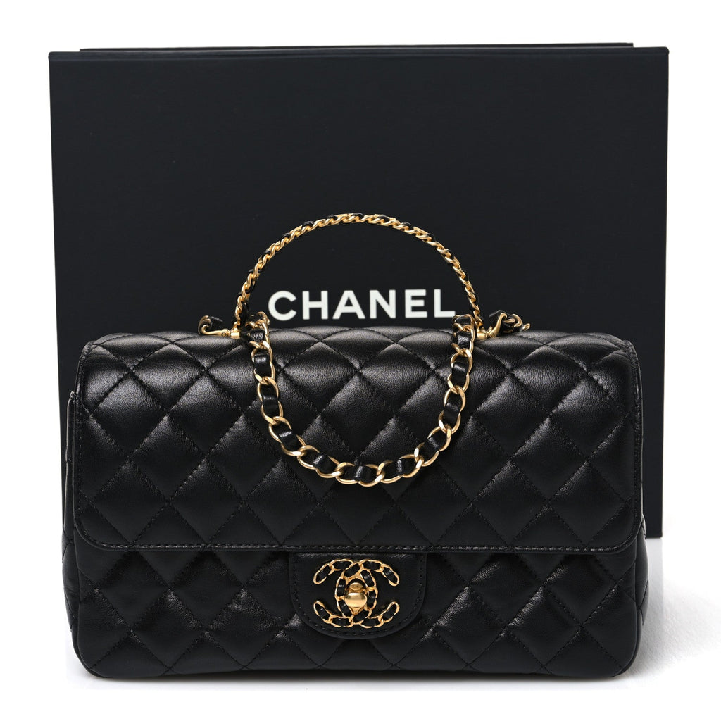 Lambskin Quilted Small Strass On Top Flap Bag Black