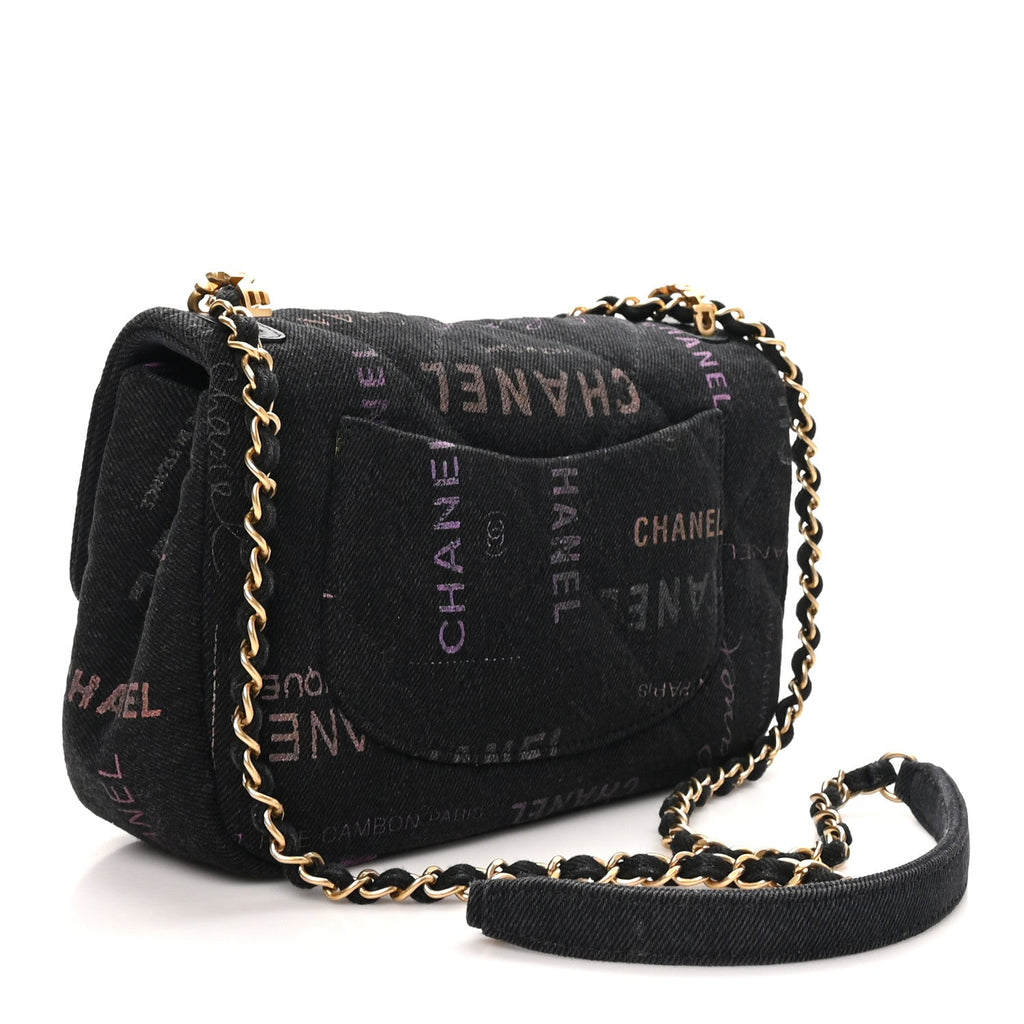 Denim Quilted Denim Mood Mini Rectangular Flap Black Multicolor
