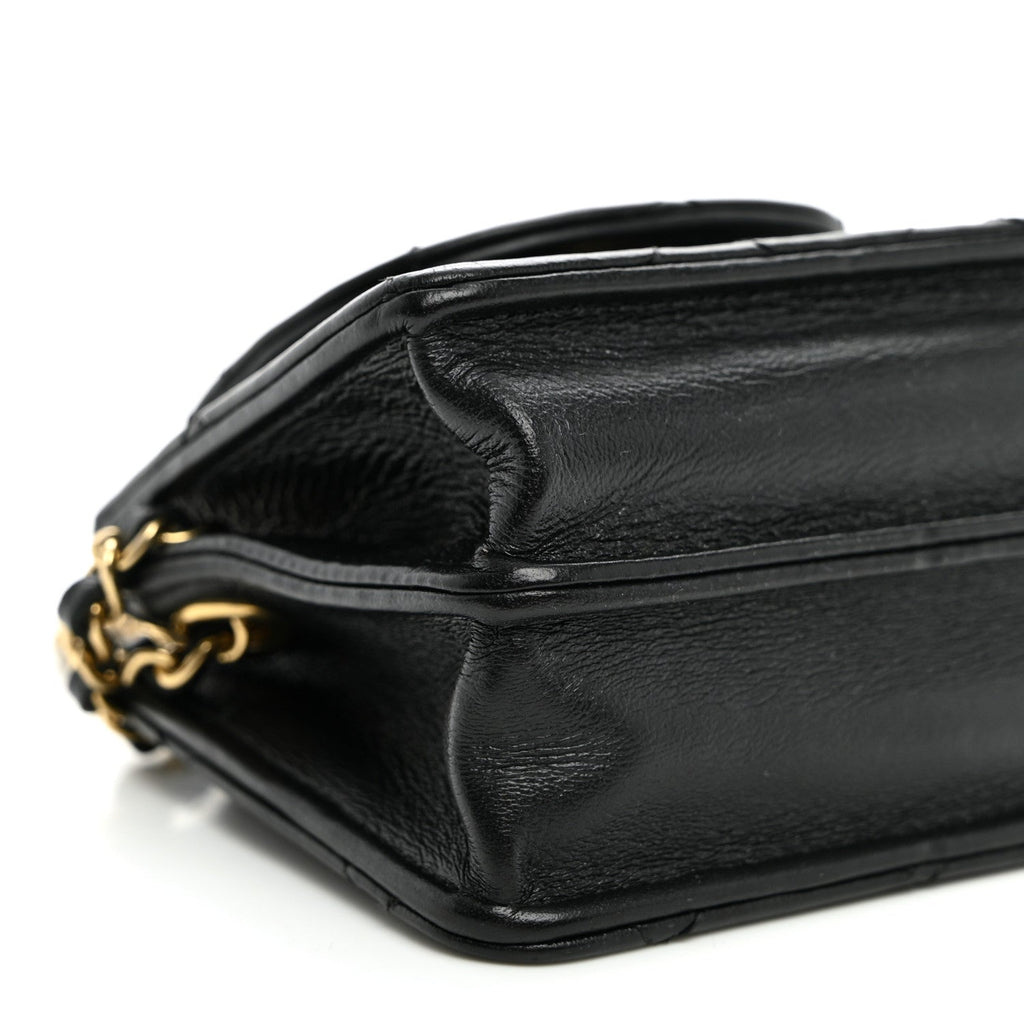 Lambskin Quilted Mini Accordion Clutch With Chain Black