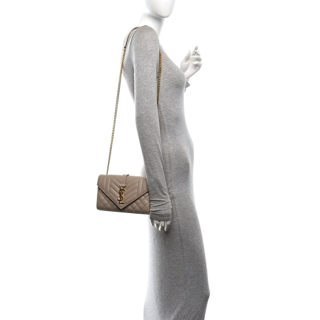Grain De Poudre Textured Mixed Matelasse Triquilt Small Monogram Satchel Dark Beige