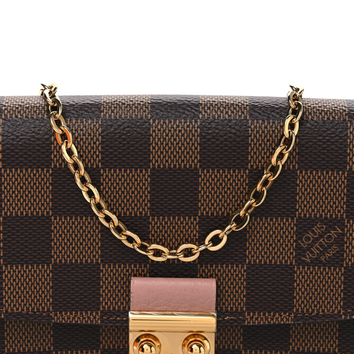 Damier Ebene Croisette Chain Wallet Rose Ballerine
