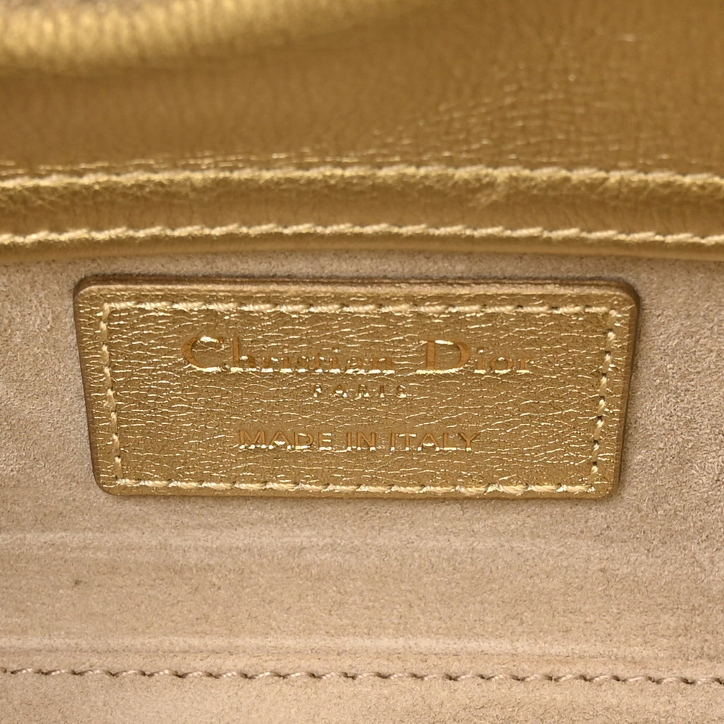 Metallic Lambskin Cannage Micro Lady D-Joy Gold