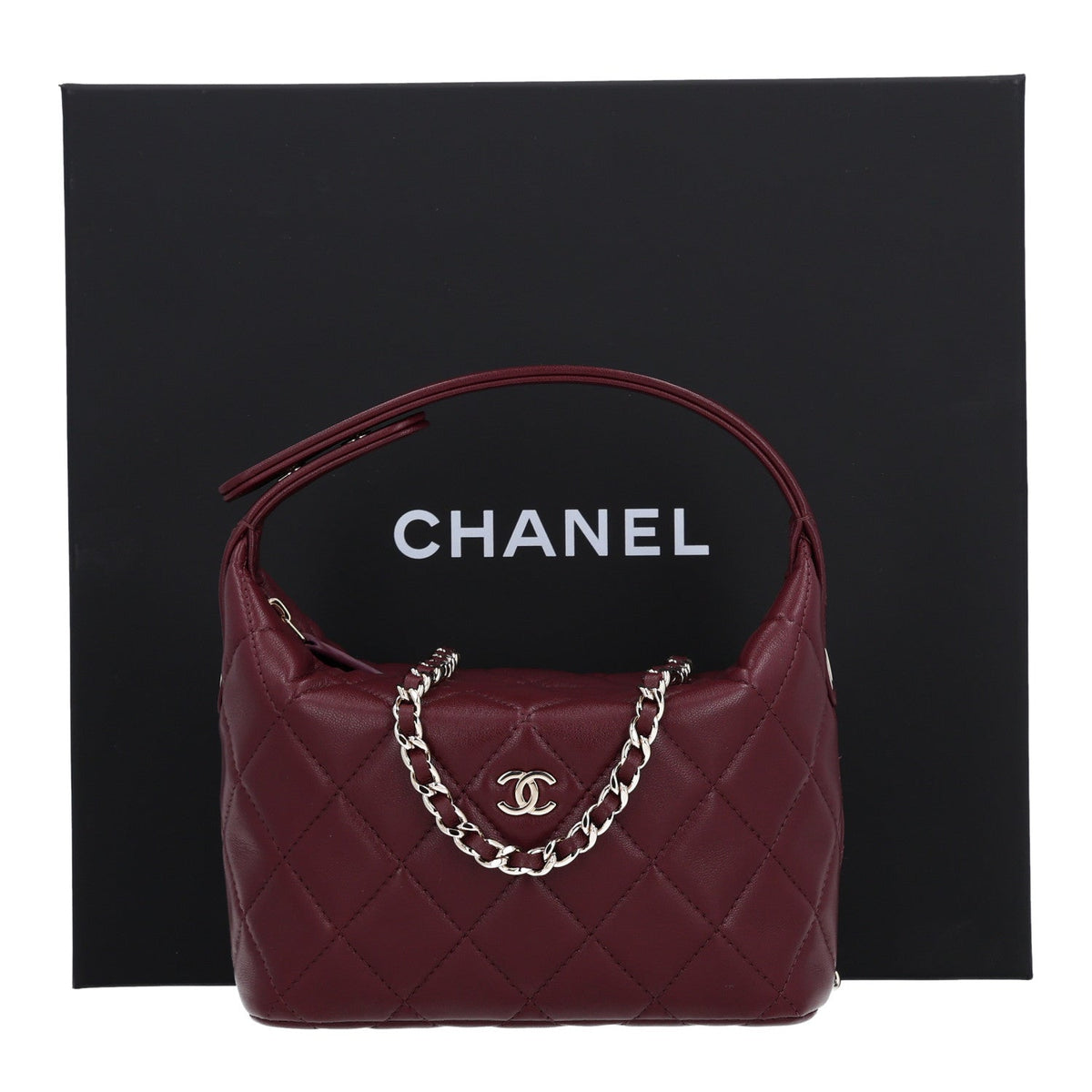 Lambskin Quilted Hobo Clutch With Chain Dark Burgundy