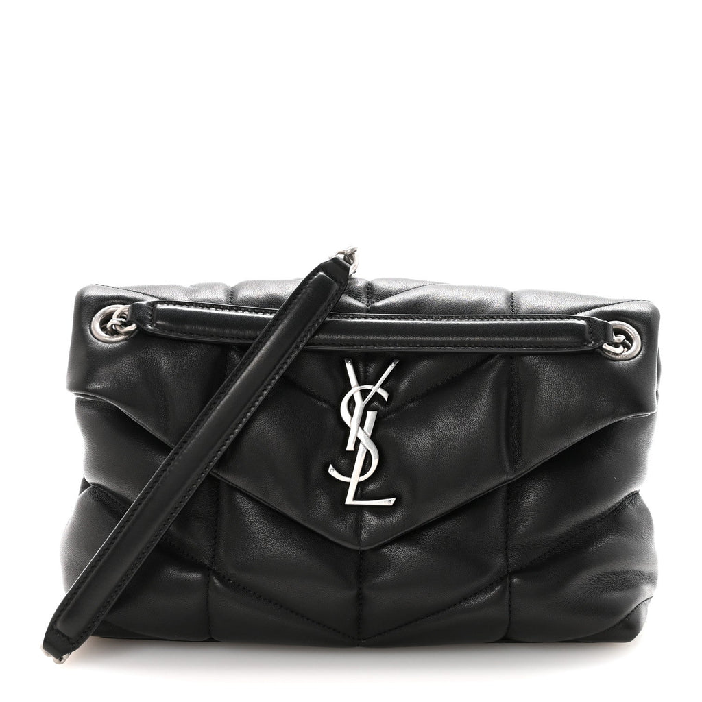 Lambskin Quilted Small Loulou Puffer Monogram Chain Satchel Black