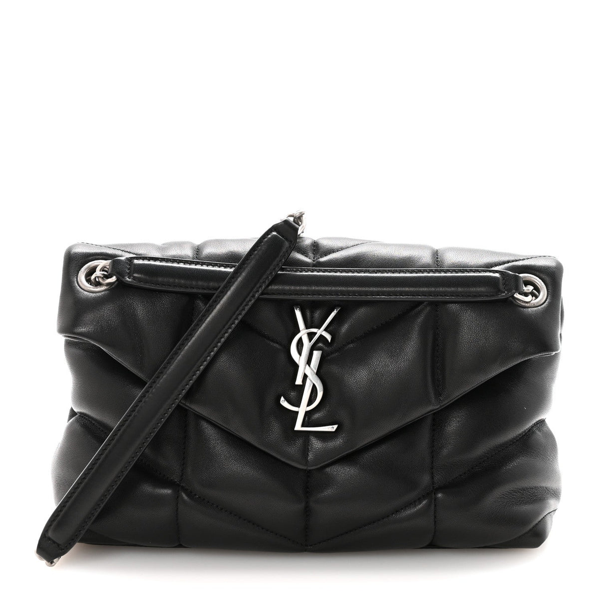 Lambskin Quilted Small Loulou Puffer Monogram Chain Satchel Black