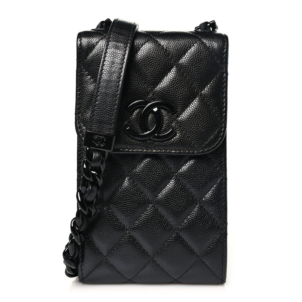 Caviar Quilted My Everything Clutch With Chain Black