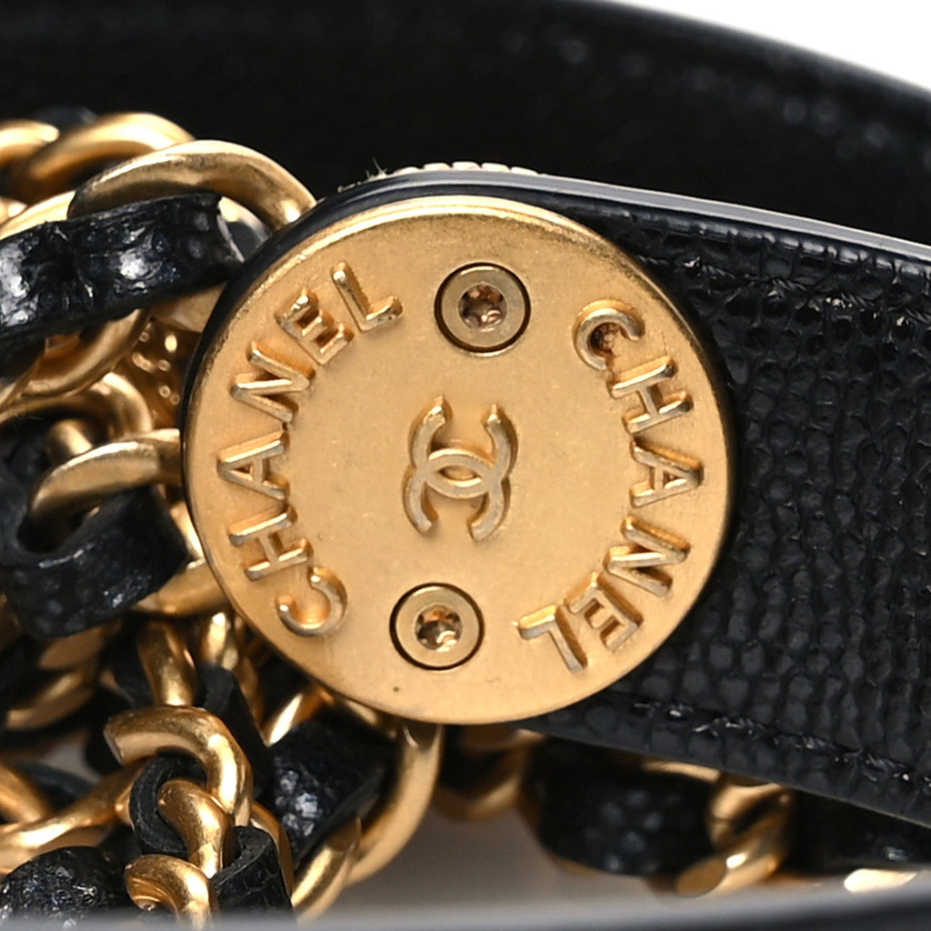 Caviar Quilted Twist Your Buttons Clutch With Chain Black