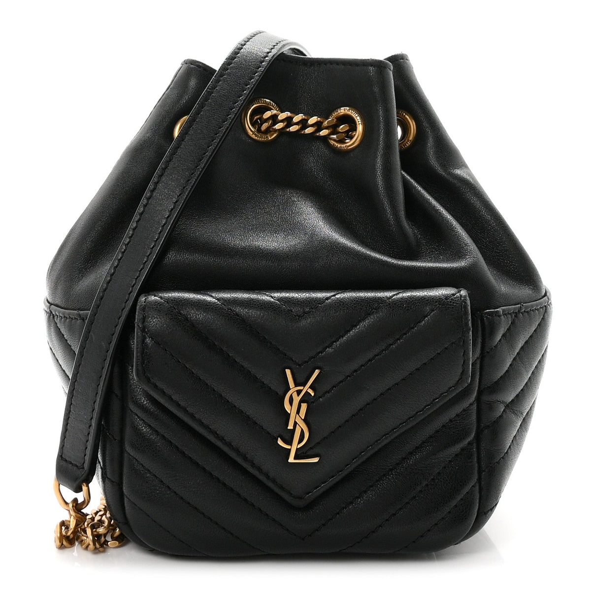 Lambskin Matelasse Monogram Joe Nano Bucket Bag Black