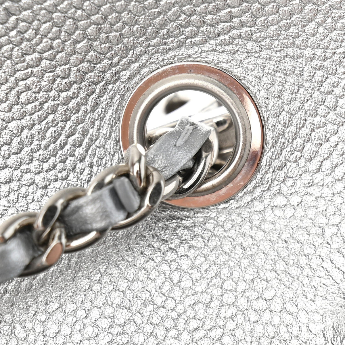 Metallic Caviar Quilted Medium CC Slide Flap Silver