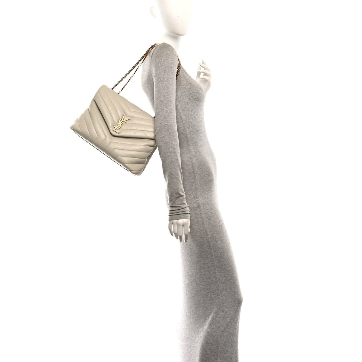 Calfskin Y Quilted Monogram Medium Loulou Chain Satchel Crema Soft
