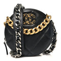 Lambskin Quilted Chanel 19 Round Clutch With Chain Black